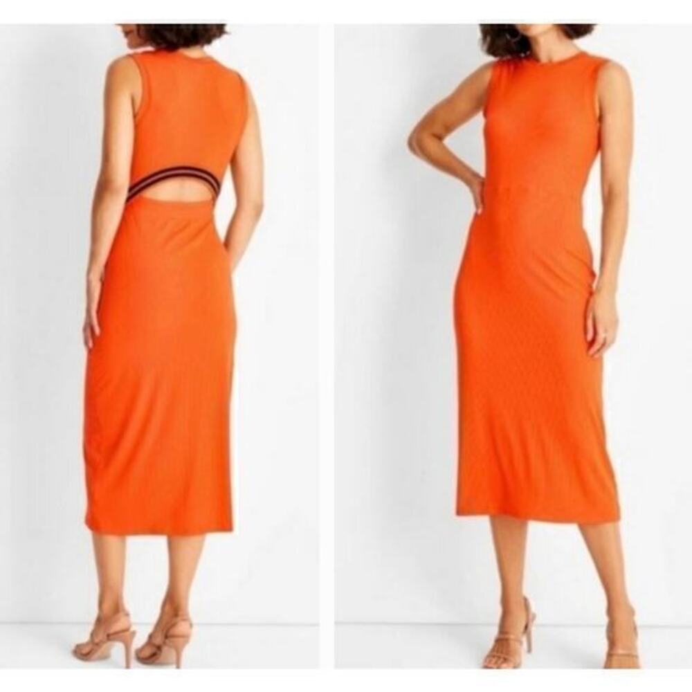 NWT Future Collective Kahlana Barfield Brown ribbed open back dress S